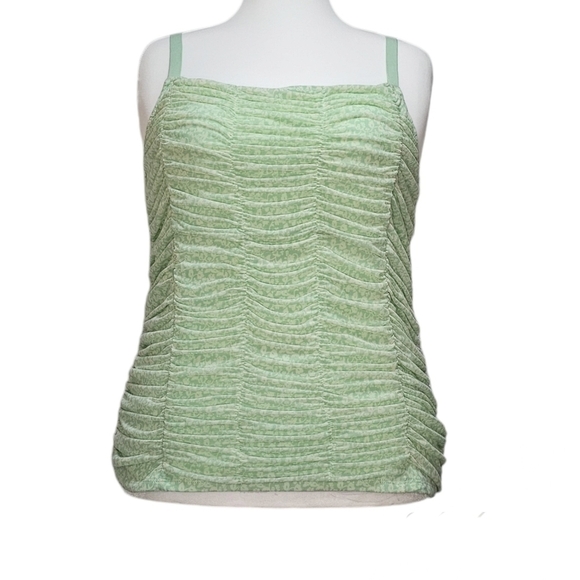 Torrid Stretch Mesh Cropped Shirred Cami Green with Cream Floral Print - Picture 1 of 7